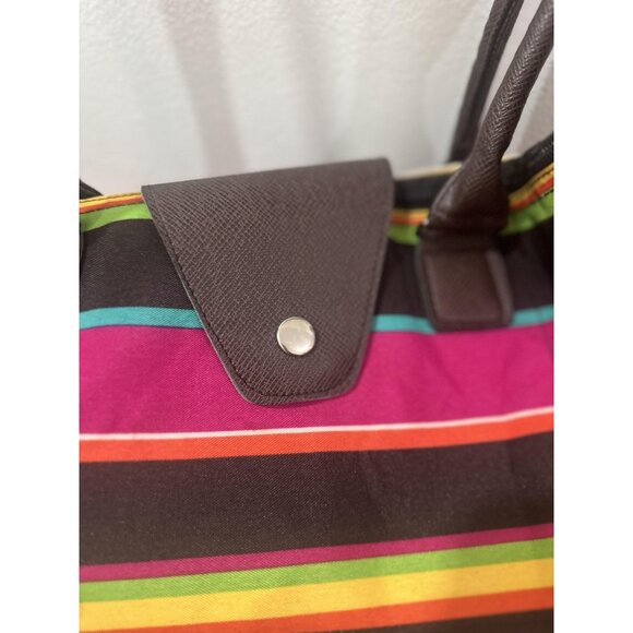 Striped Tote Bag Large Multicolor Zip Top Shoulder Handbag W/Pouch Le Pliage - Picture 3 of 11